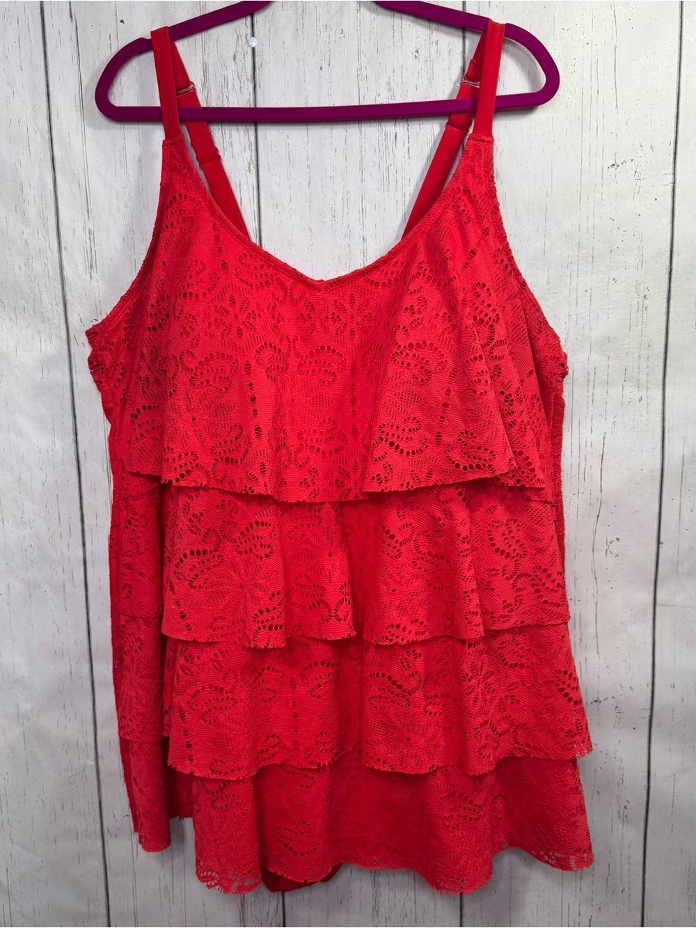 Catherines Orange Lace Tiered Swimdress One Piece Swimsuit Plus Size 28W Beach